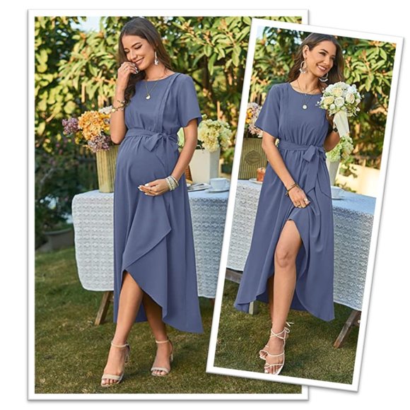 Cornflower Blue Split Hem Maternity Nursing Maxi Dress - NWT, Size S - Picture 1 of 16
